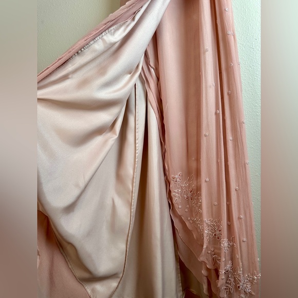 Scala Blush Pink Silk Lined Beaded Embroidered Floral Maxi Dress with Crop Shrug - Picture 7 of 16